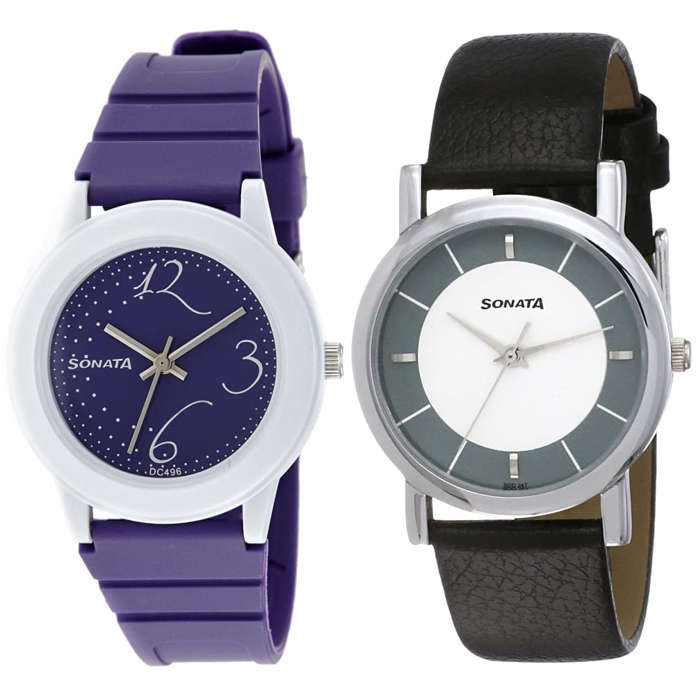 Sonata Men Leather Analog Black Dial & Multicolor Dial (Nj8992Pp02C + Nj7987Sl01W) | Rakshabandhan Gifts, Band Color-Purple (B07N35XJWD) Amazon Price History, Amazon Price Tracker