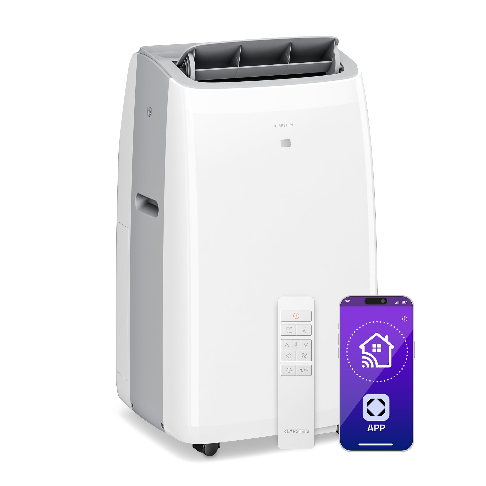 Klarstein Matte White Grandbreeze Portable Ac - 16,000 Btu, Cools Up To 82 M², 3-In-1: Ac, Dehumidifier & Fan, Smart App/Voice Control, Energy Class A, Remote, Timer, Freestanding With Wheels, White