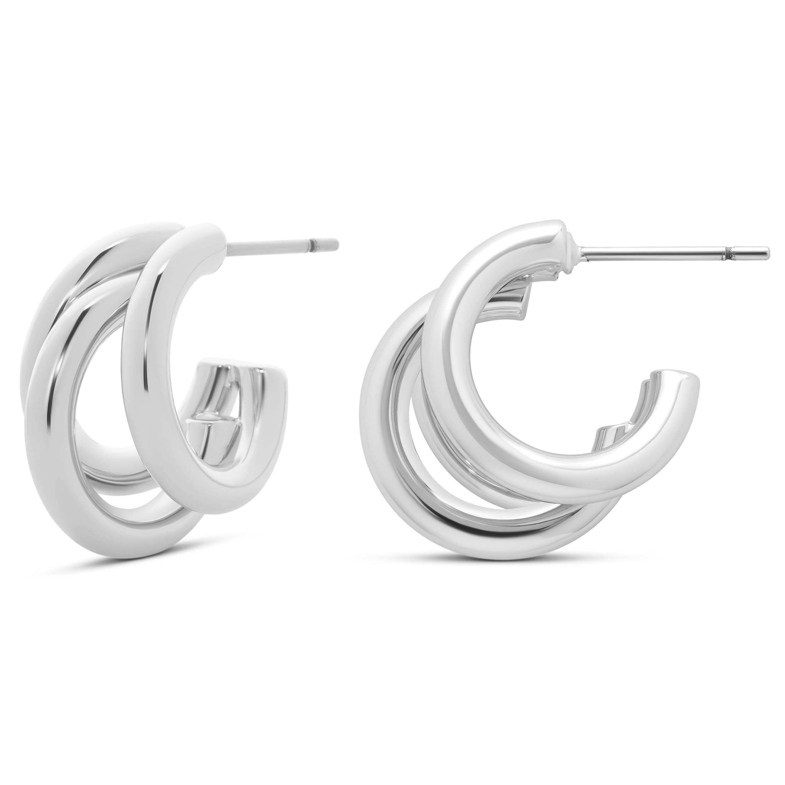 MILLA Chunky Gold Earrings for Women, Triple Split Thick Gold Hoops and Silver Hoop Earrings, Hypoallergenic