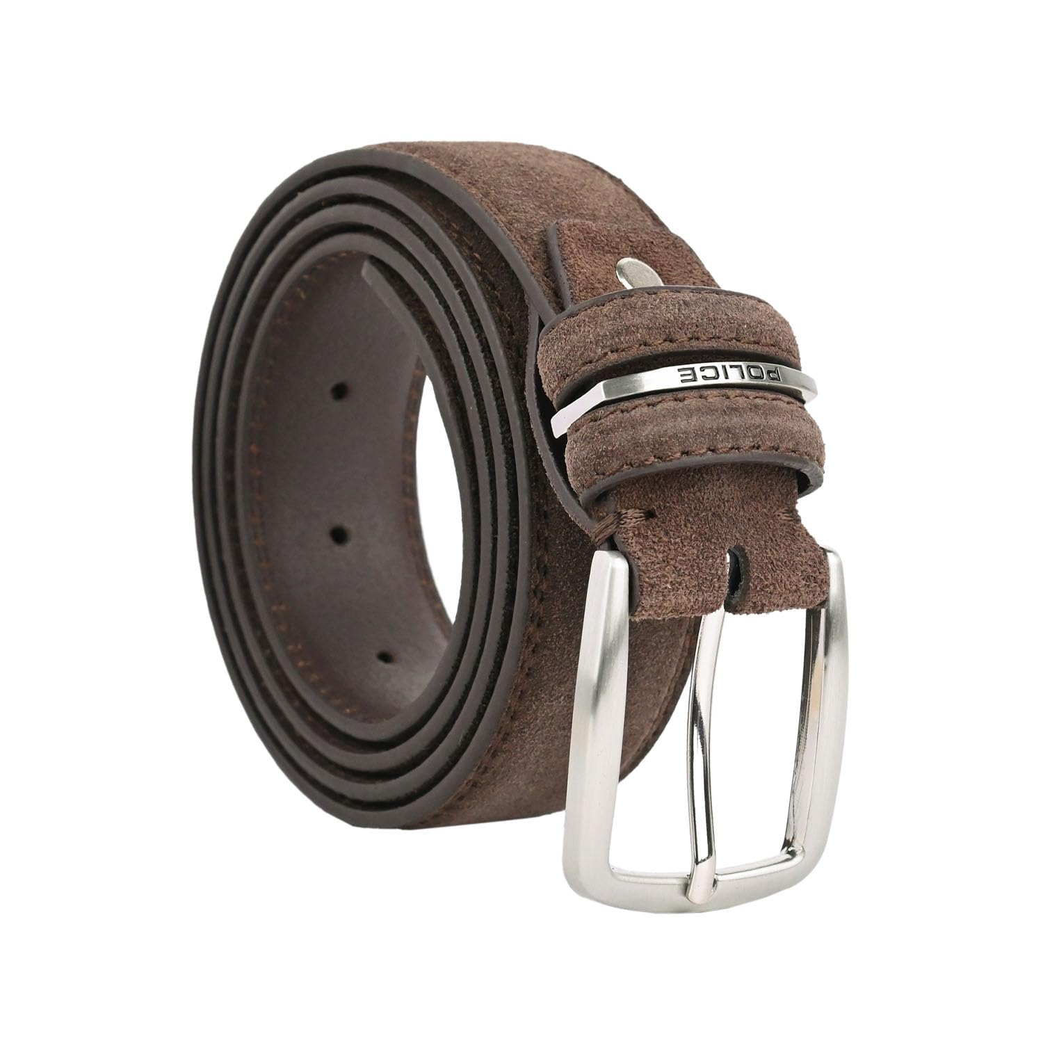 Police Men's and Women's Suede Belt, Real Leather, Shortenable, 3.5 cm High, brown, 115 cm (tg 48-52)