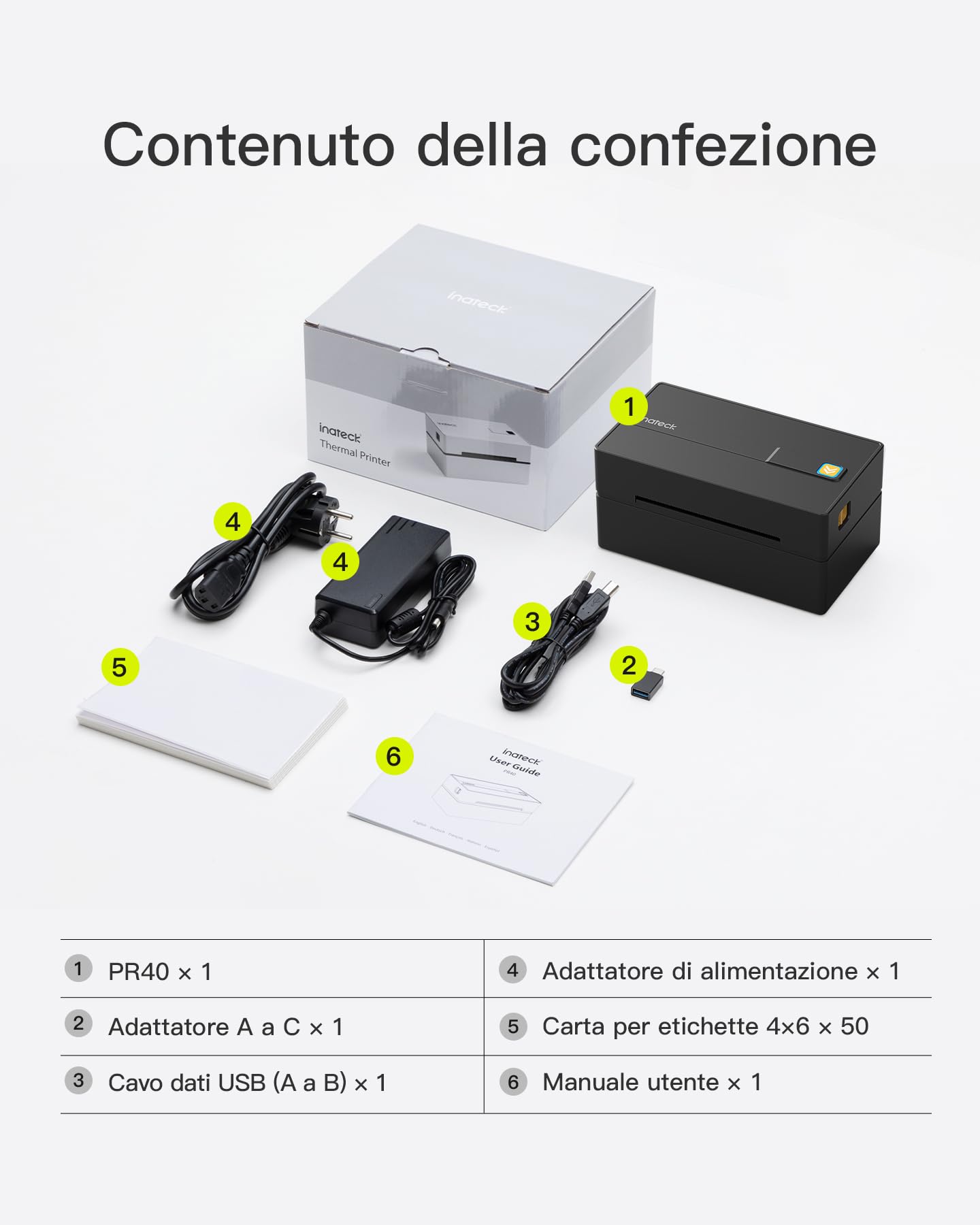 Inateck Stampante per Etichette Termiche Mobile Senza Fili 4 x 6 - per Colli di Spedizione - Compatibile con iPhone, Android, iPad, Windows, MacOS, Chrome, USPS - Nero