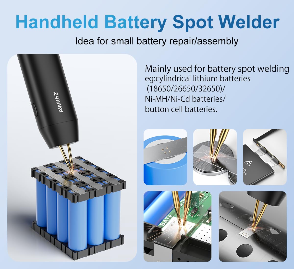 Saldatrice a punti per batterie H1-D, con 11 livelli di regolazione, punta a doppia estremità sostituibile, modalità automatica e manuale, per la saldatura di lamiere di nichel