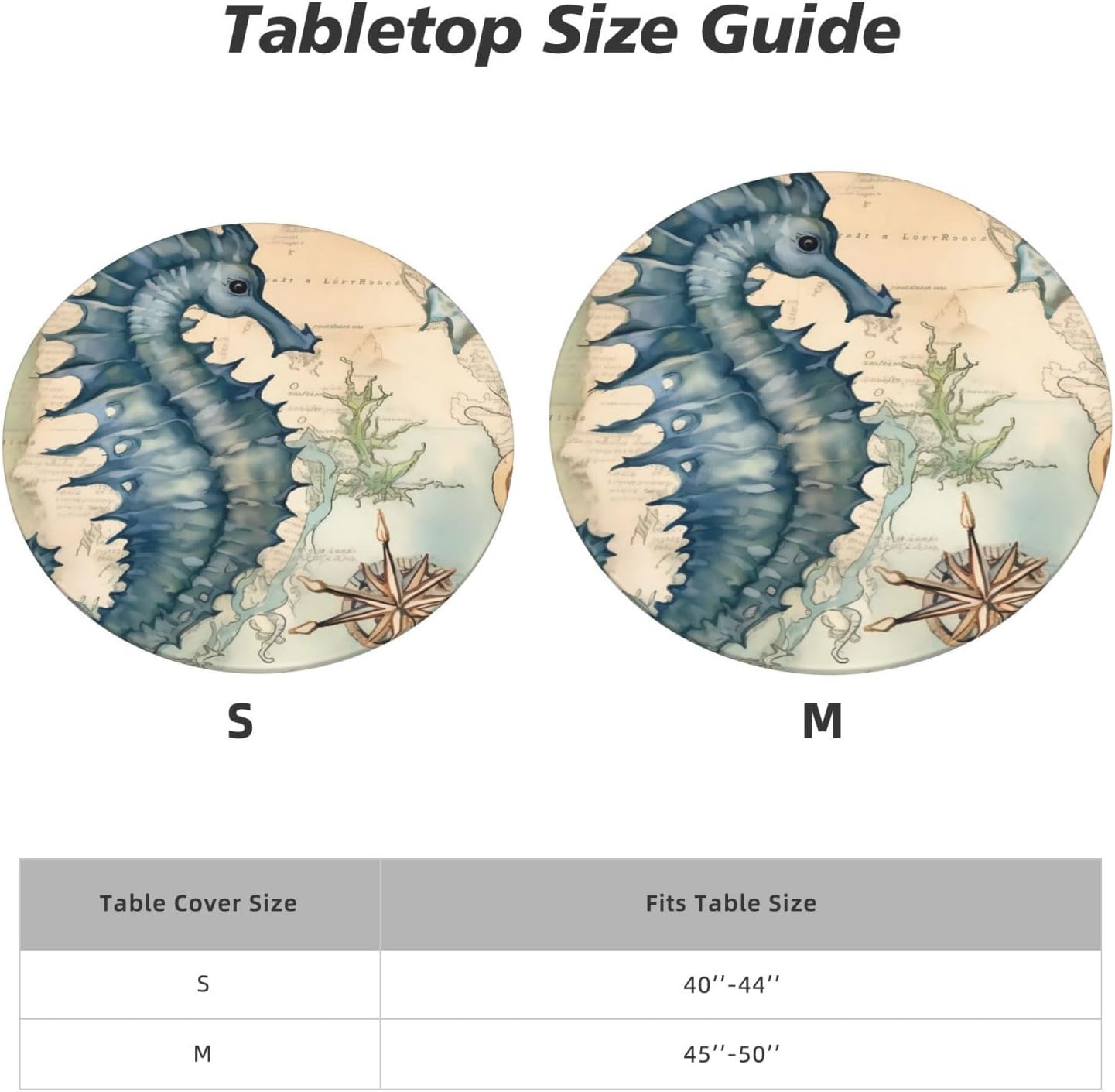 Ocean World Seahorse Fitted Tablecloths (54"- for 45"-50" Table) with Elastic Edge for Outdoor, Dining Table Cover for Party