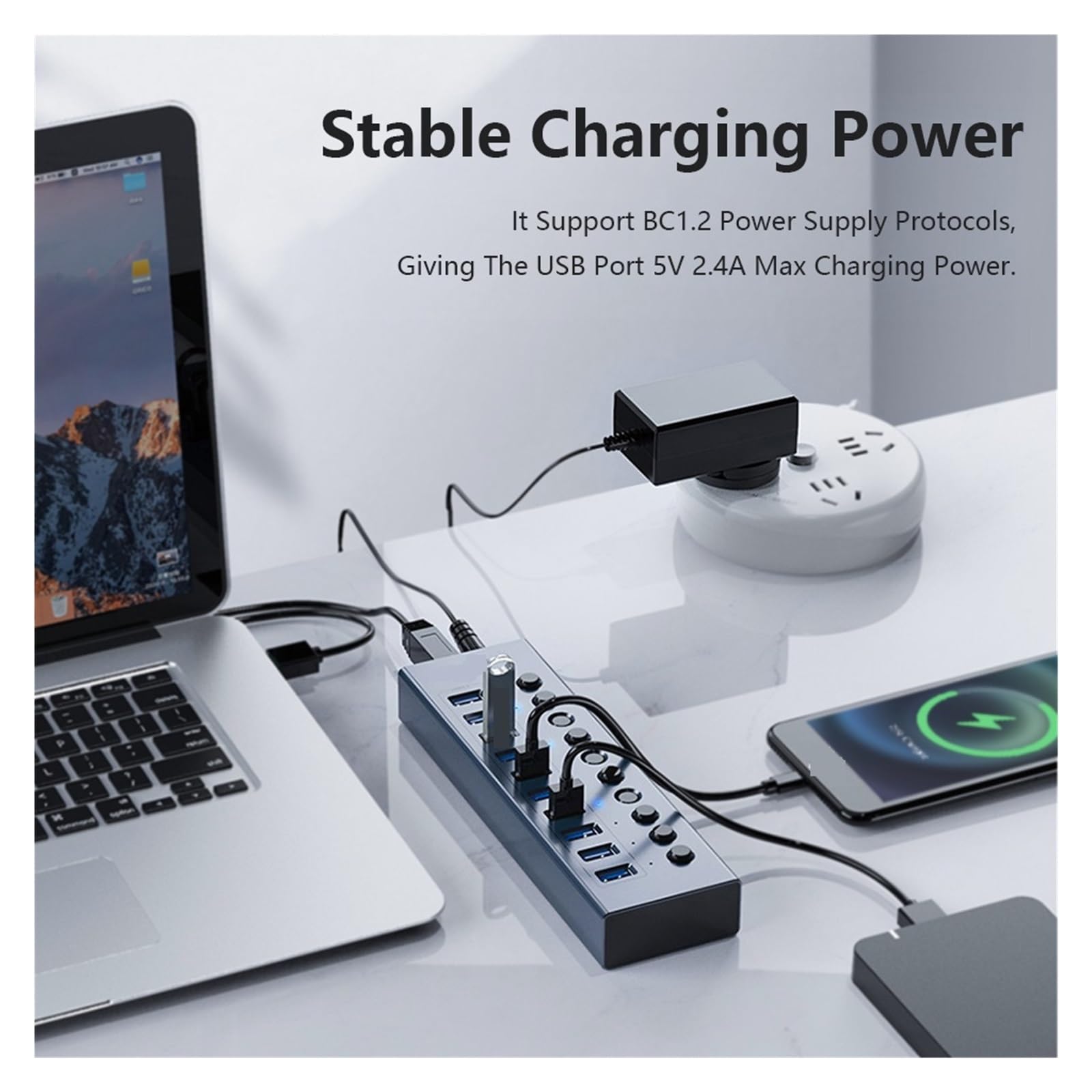 Hub Multi USB, Interruptor Divisor De Varios Puertos, Toma Acoplamiento con Tecla Encendido Y Apagado, Adaptador/Cargador Energía Ranura For Enchufe 3,0 Múltiple Capacidad De Carga RáPida(13 USB)