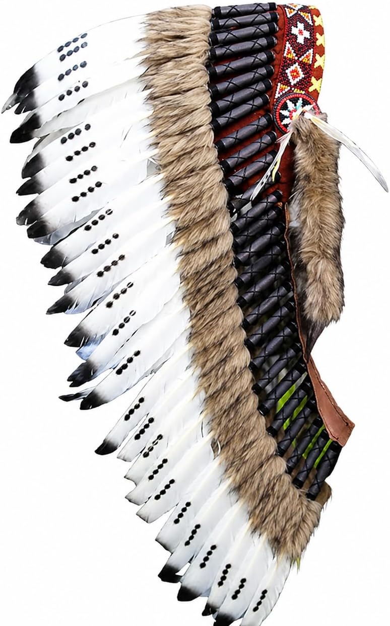 Native American Inspired Headdress - Handcrafted with Genuine Feathers and Beads