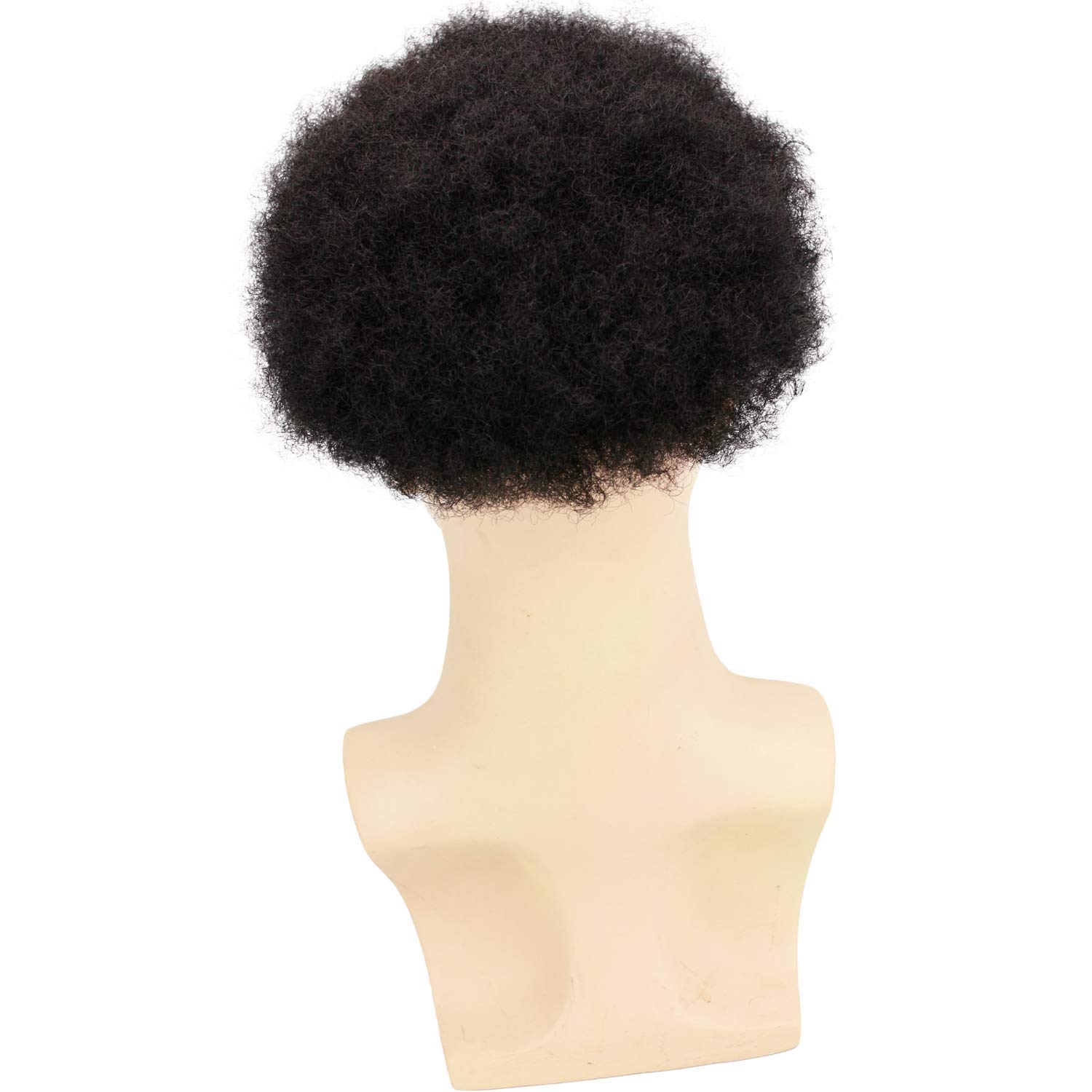 Afro Men's Toupee for African American Men Hairpiece 100% Human Hair 10x8inch Replacement Wig #1 Jet Black Color (All PU Base, 1 Jet Black Color)