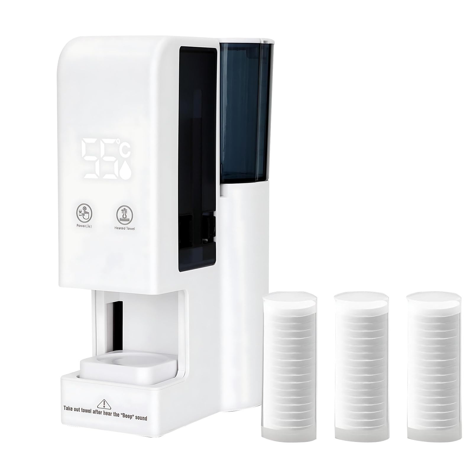 Scaldasalviette, dispenser di asciugamani caldi, riscaldamento rapido in 5 secondi, temperatura costante 55 °C, distribuzione uniforme del calore per viso e bagno, include 100 asciugamani