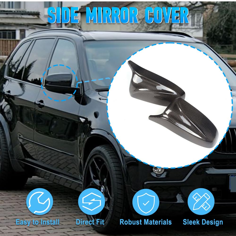 Cubiertas para espejos laterales de coche Kacepar, tapas para espejos laterales compatible con BMW X5 X6 E70 E71 2007-2013, acabado en fibra de carbono 51167180726