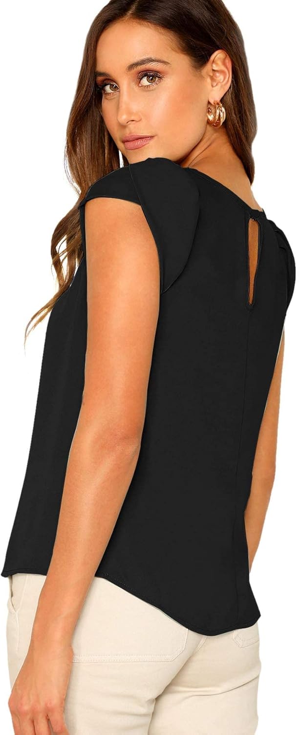 Floerns Women's Keyhole Chiffon Short Sleeve Blouse Tops - Image 2