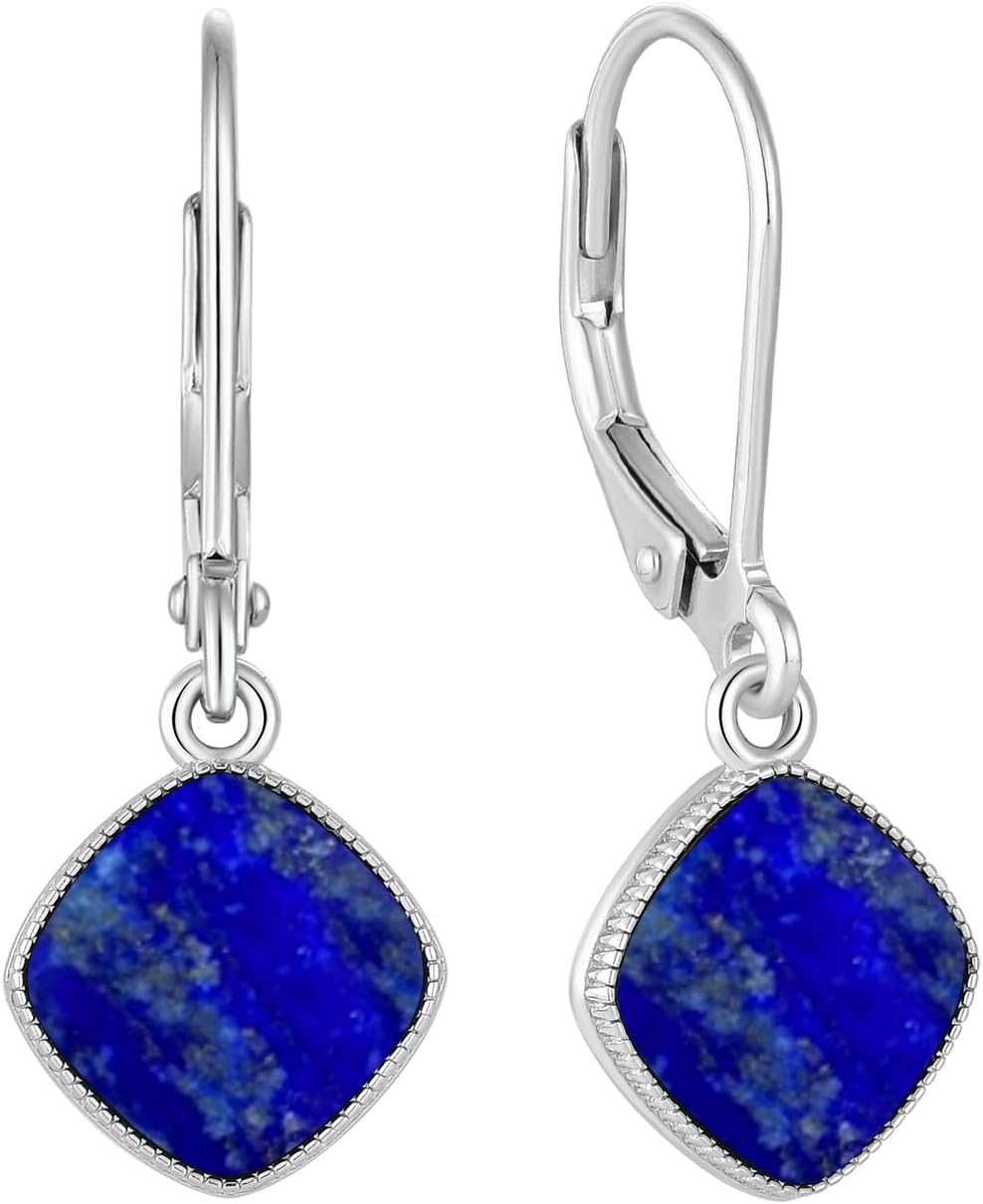 Women 925 Sterling Silver Black Agate/Lapis Lazuli Dangle Drop Earrings Jewelry