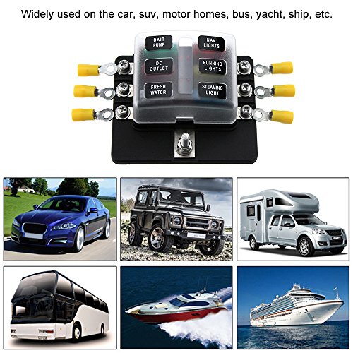 Sangmei Suporte de caixa de fusíveis de lâmina de 6 vias Blocos de fusíveis de lâmina padrão com ind