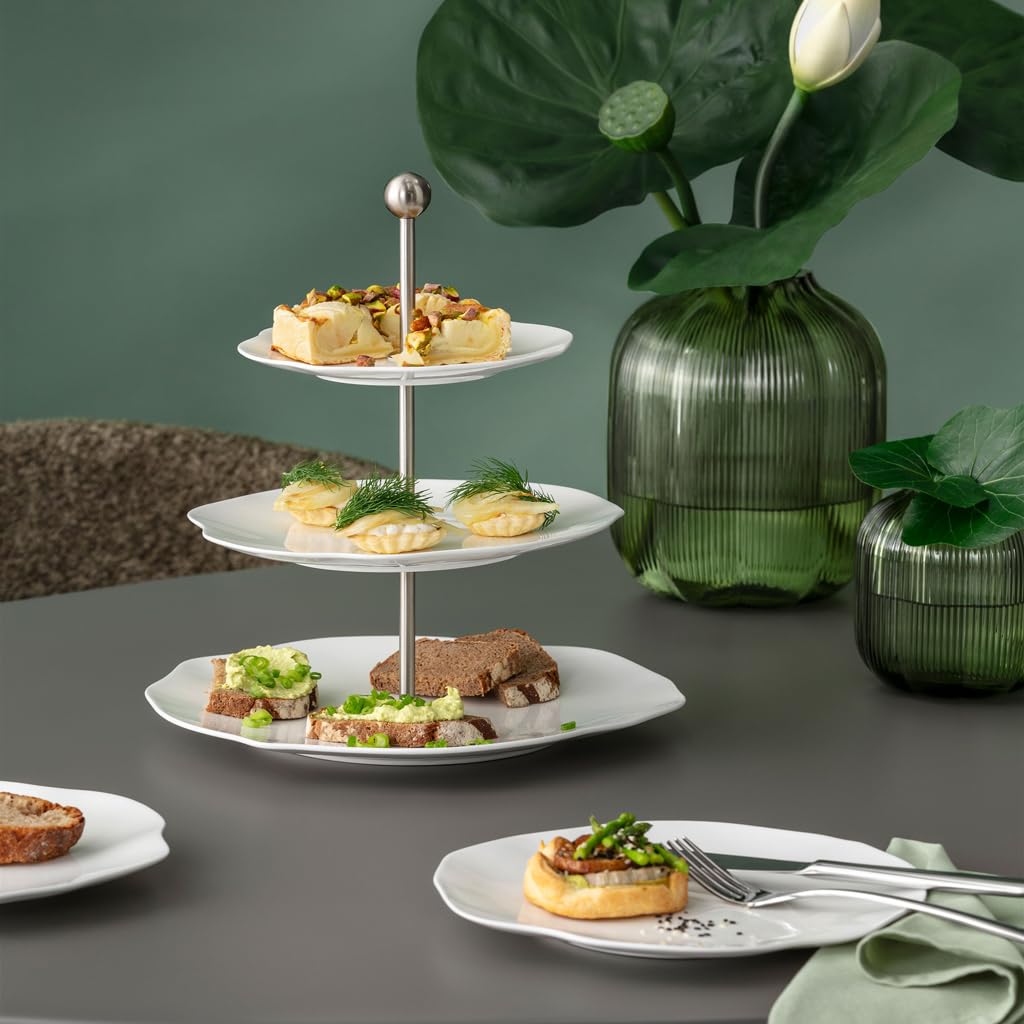 Villeroy & Boch – Pura Etagere, ca. 27,5 × 27,5 × 27 cm, Reinweiß, spülmaschinenfest & mikrowellensicher, fließende Form, Premium Bone Porzellan made in Germany