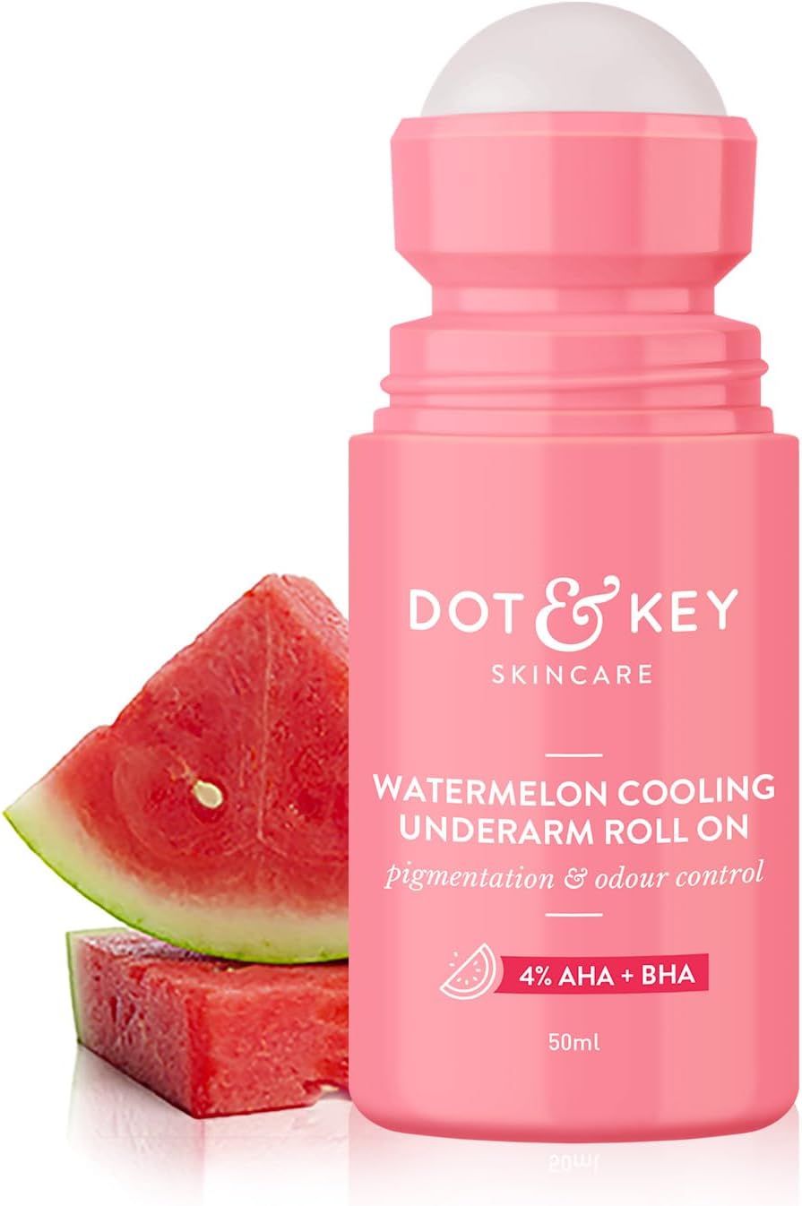 Dot & Key Watermelon Cooling Underarm Roll On | Odour & Sweat Controls | 4% AHA + BHA | Fresh Aqua Fragrance | Gently Exfoliates & Smooths Skin | For Men & Women | 50ml