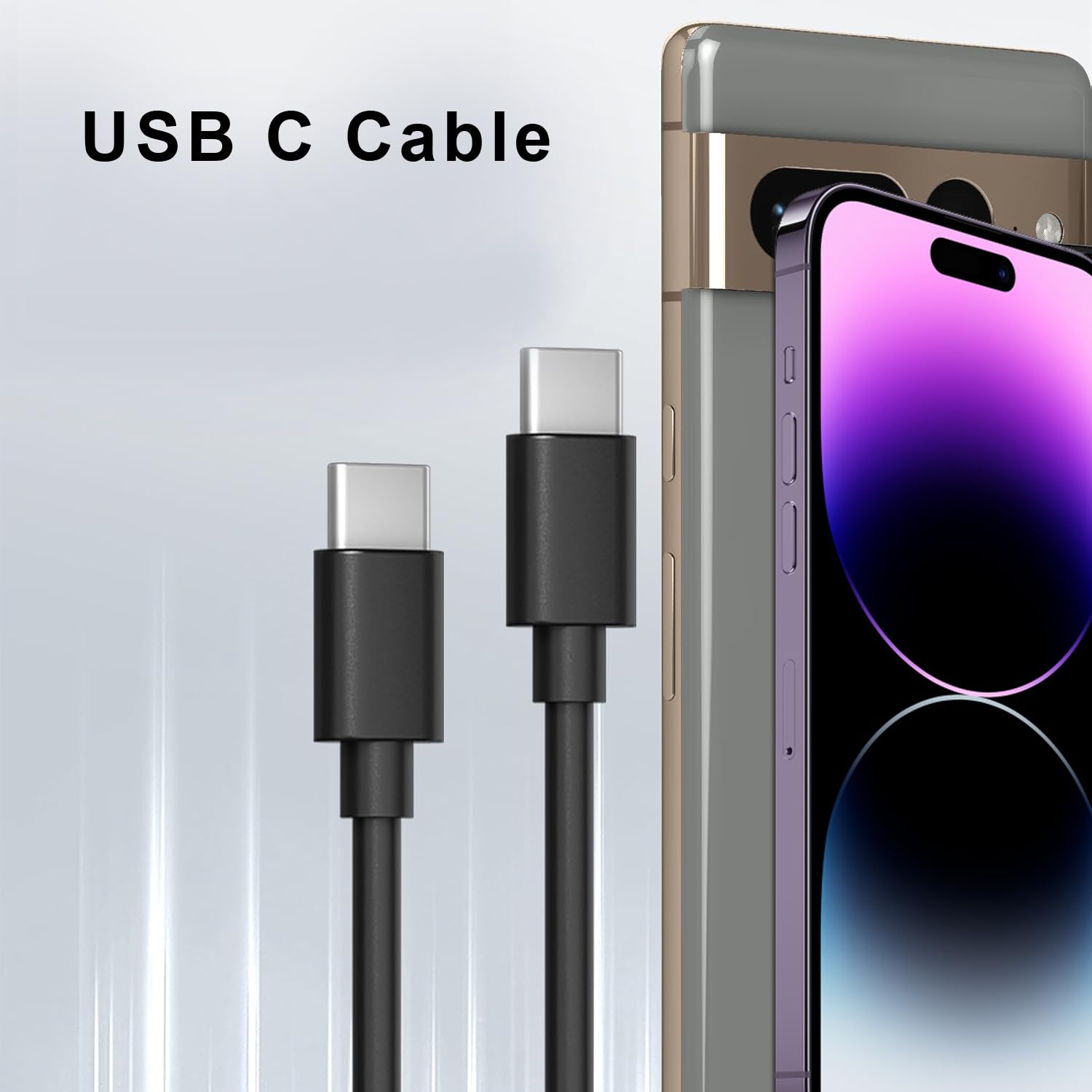 Cable USB C a USB C, cable trenzado de carga tipo C a tipo C, cable de carga rápida de 4 pies a USB C para Android/teléfono/Pad y más 【Paquete de 3】