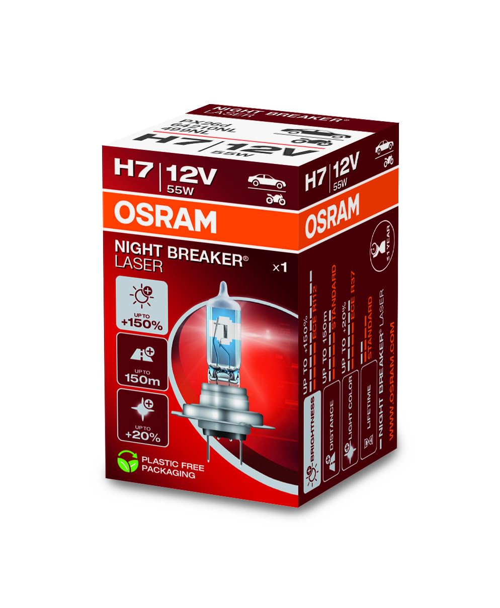 OSRAM NIGHT BREAKER LASER H7 – 12V Halogenlampe, +150% Helligkeit (64210NL)