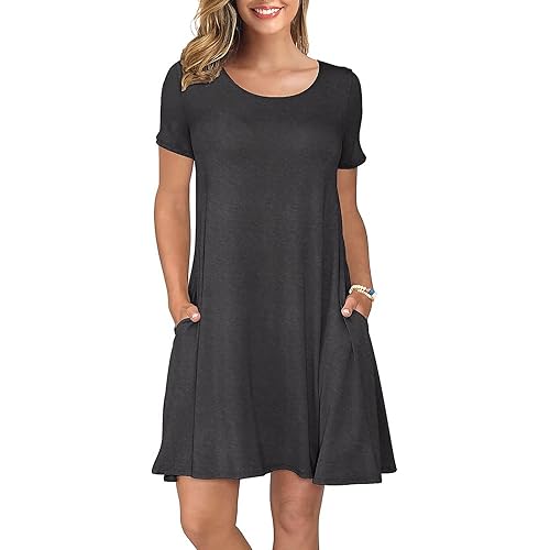 KORSIS Summer Dress for Women Casual T-Shirt Short Sleeve Dresses Swing Flowy Beach Vacation Sundress with Pockets