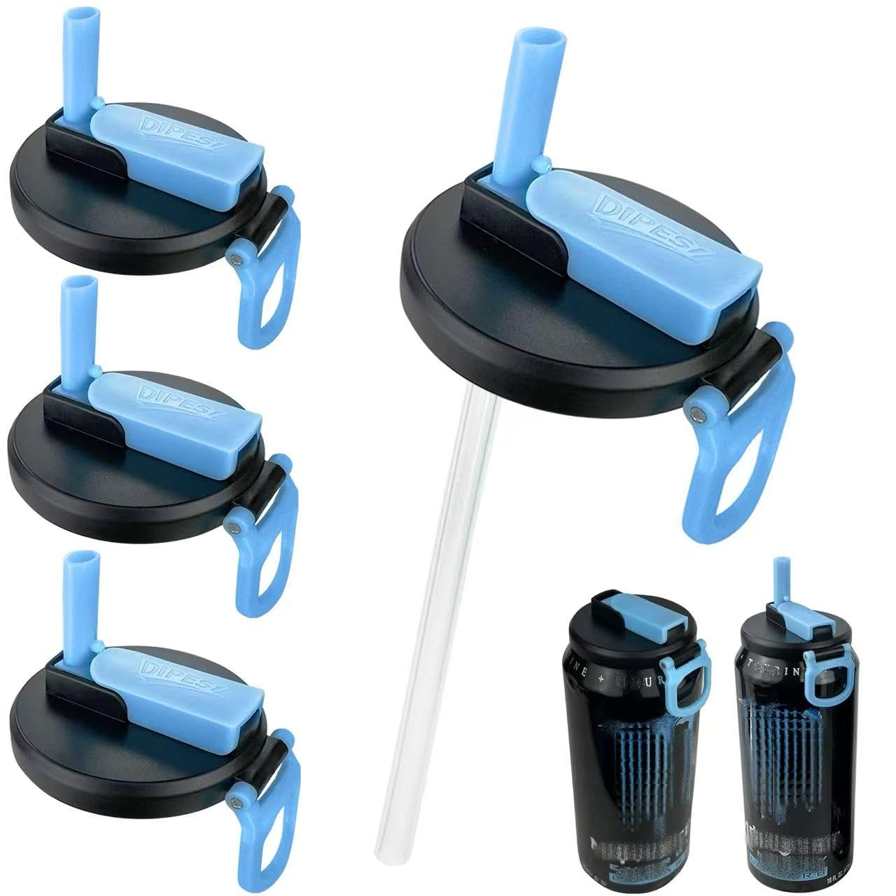DIPESI 4 Pack Soda Can Lids with Straws,Inspired by Energy Drink Can Colors – Fits fit Standard 12oz/16oz Cans