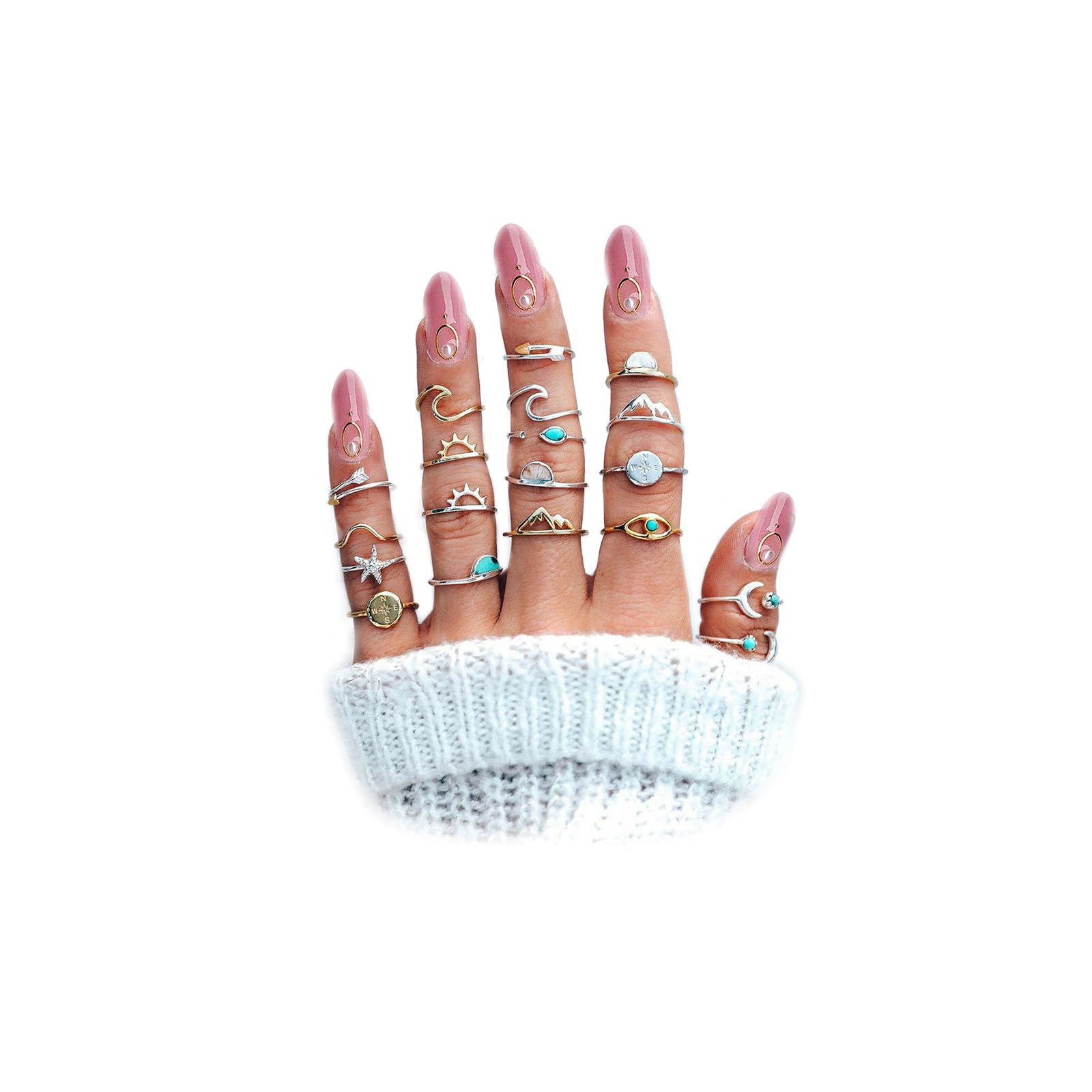 Boho Retro Stackable Rings Sets for Women Knuckle Joint Finger Knuckle Nail Ring Sets Moon Stars Stack Preppy Statement Rings Cute Trendy Stuff Jewelry