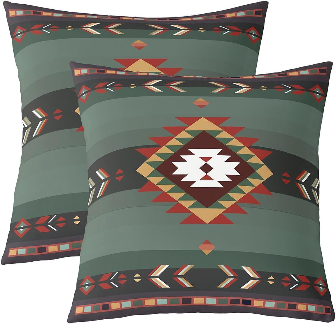 Feelyou 22 x 22-Inch Southwest Native Design Square Cushion Covers Set of 2 Boys Girls Southwestern Geometric Reversible Throw Pillow Covers for Kids Tribal Pillow Covers Home Decor Vintage Green Red
