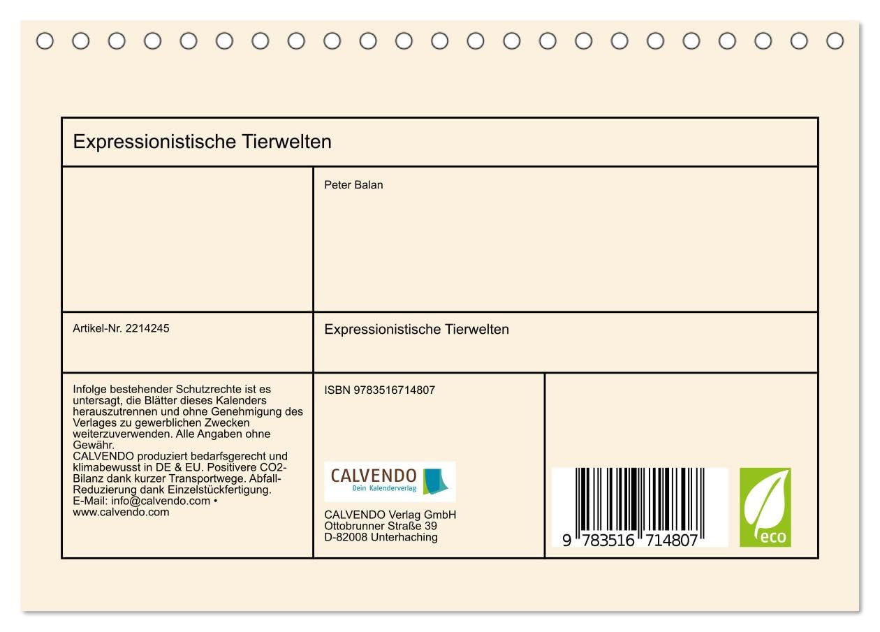 Expressionistische Tierwelten (Tischkalender 2026 DIN A5 quer), CALVENDO Monatskalender: Leuchtende Tiere in expressiven Farben