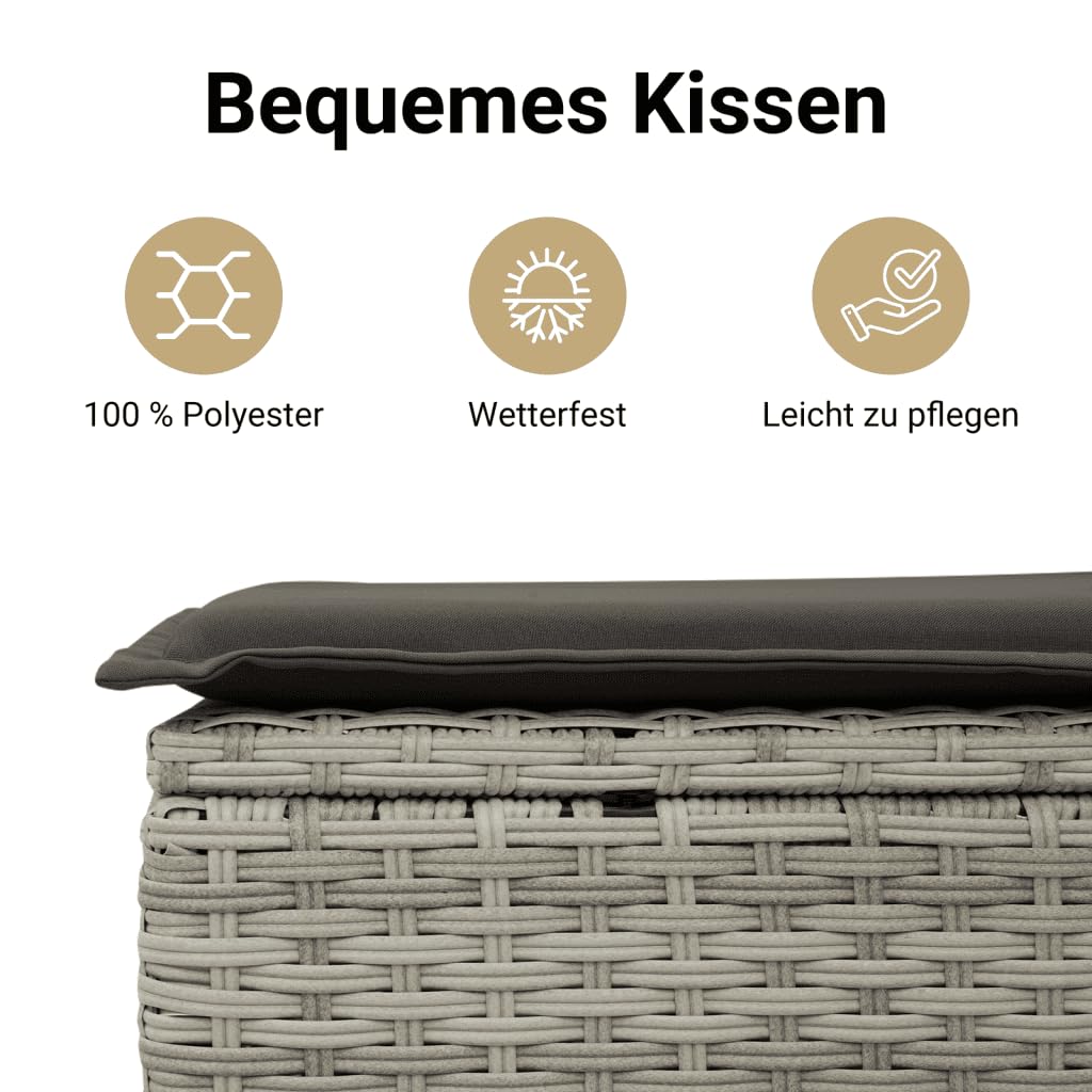 vidaXL Garten Ecksofa mit Kissen, Outdoor Sofa mit abnehmbarem waschbarem Bezug, Gartensofa mit Staufach unter Sitzfläche, Gartencouch Gartenmöbel, Hellgrau Poly Rattan