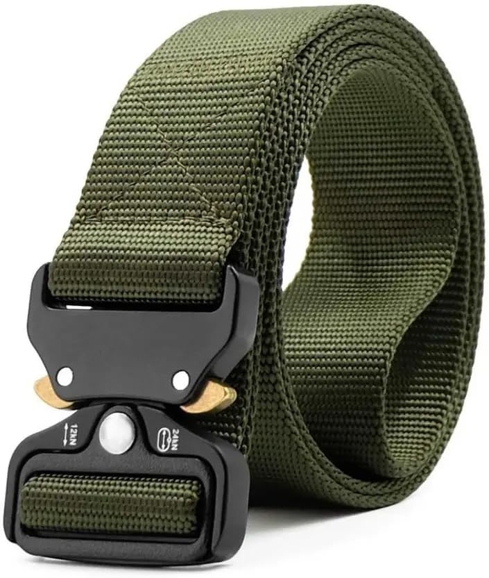 Image of TPM Tactical Military Belt, Heavy Duty Nylon Web Belt with Quick Release Metal Buckle, Army Green and Khaki