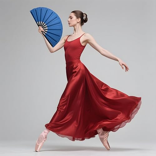 Miniatura 4 de QIRMIZI Abanico grande de 4 piezas para rave, abanicos de baile de línea que estallan en el suelo, abanicos que aplauden, abanicos de vaquero, Azul