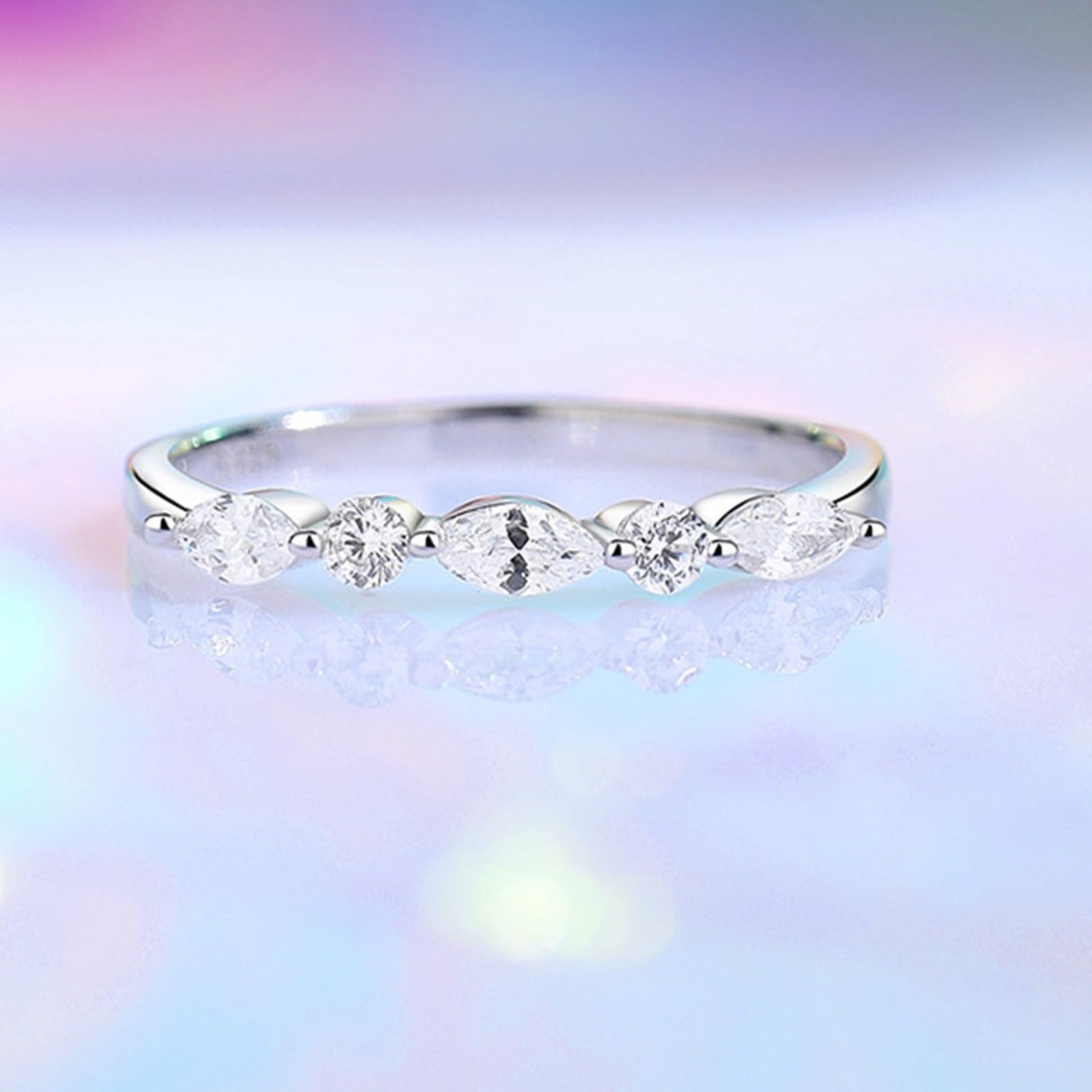 Anillos para mujer, oro auténtico, media eternidad, alianzas de boda, oro blanco, anillo de boda con diamante cultivado en laboratorio