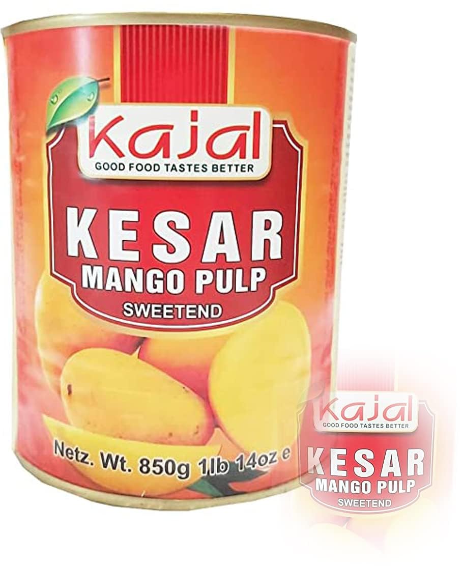 Kajal Kesar Reines Mangomark. Dieses reine Mangomark ist süß und mit der Reichhaltigkeit von Kesar angereichert. Packung mit 12 x 850 g.