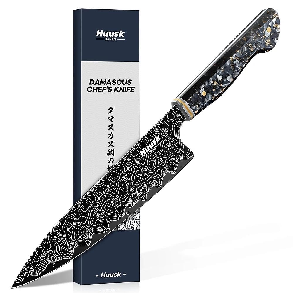 Huusk Damascus Chef Knife 8 Inch, Super Sharp Japanese Kitchen Knives