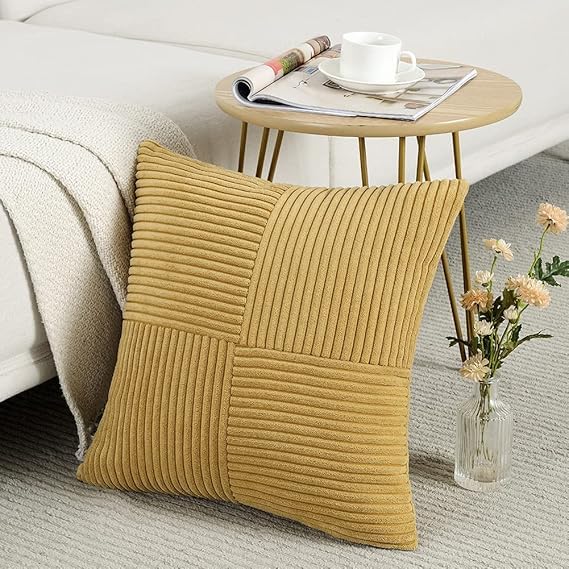 Image of Guffaw Corduroy Pillow Covers Boho Decorative Spliced Throw Pillow Covers Soft Solid Couch Pillowcases Cross Patchwork Cushion Covers for Living Room Bed Sofa 16x16 inch (3, Light Brown)