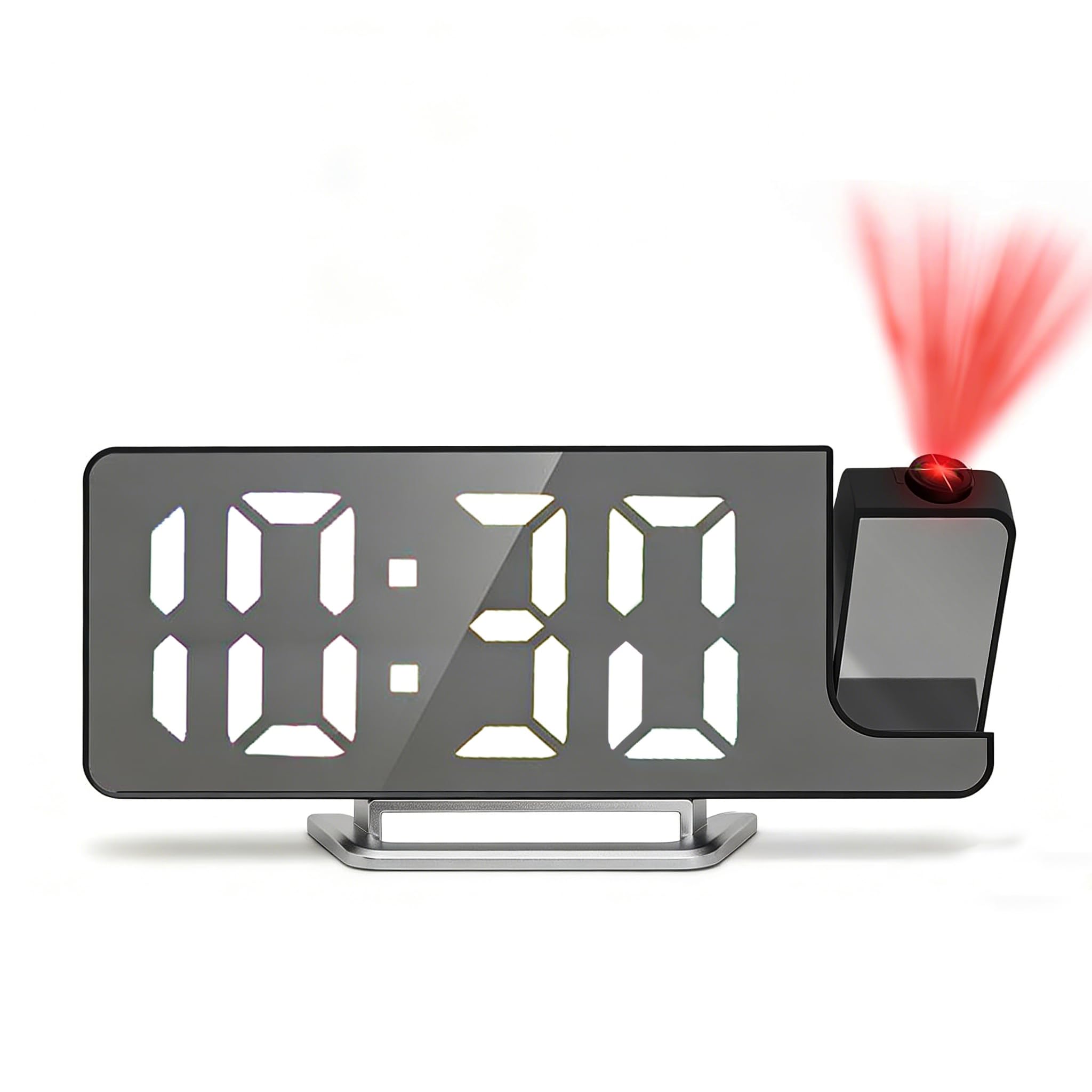 Tisaika Projection Mirror Alarm Clock for Bedroom LED Digital Clocks Bedside with Clear Digit 180° Rotatable Projector Snooze Date Temperature 12/24H 3-Level Brightness Night Mode for Home Office