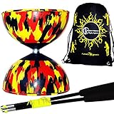 Mr Babache Harlequin Diabolo Set + Pro Ultra Strong Fibra de vidrio Diabolo Sticks equipado con una longitud de cuerda Pro Diabolo + Flames N Games bolsa de viaje Este juego de diablo es perfecto para niños y adultos con un rango de habilidad desde principiantes hasta profesionales. Este es uno de los mejores diábolos de tamaño mediano en todo el mundo.