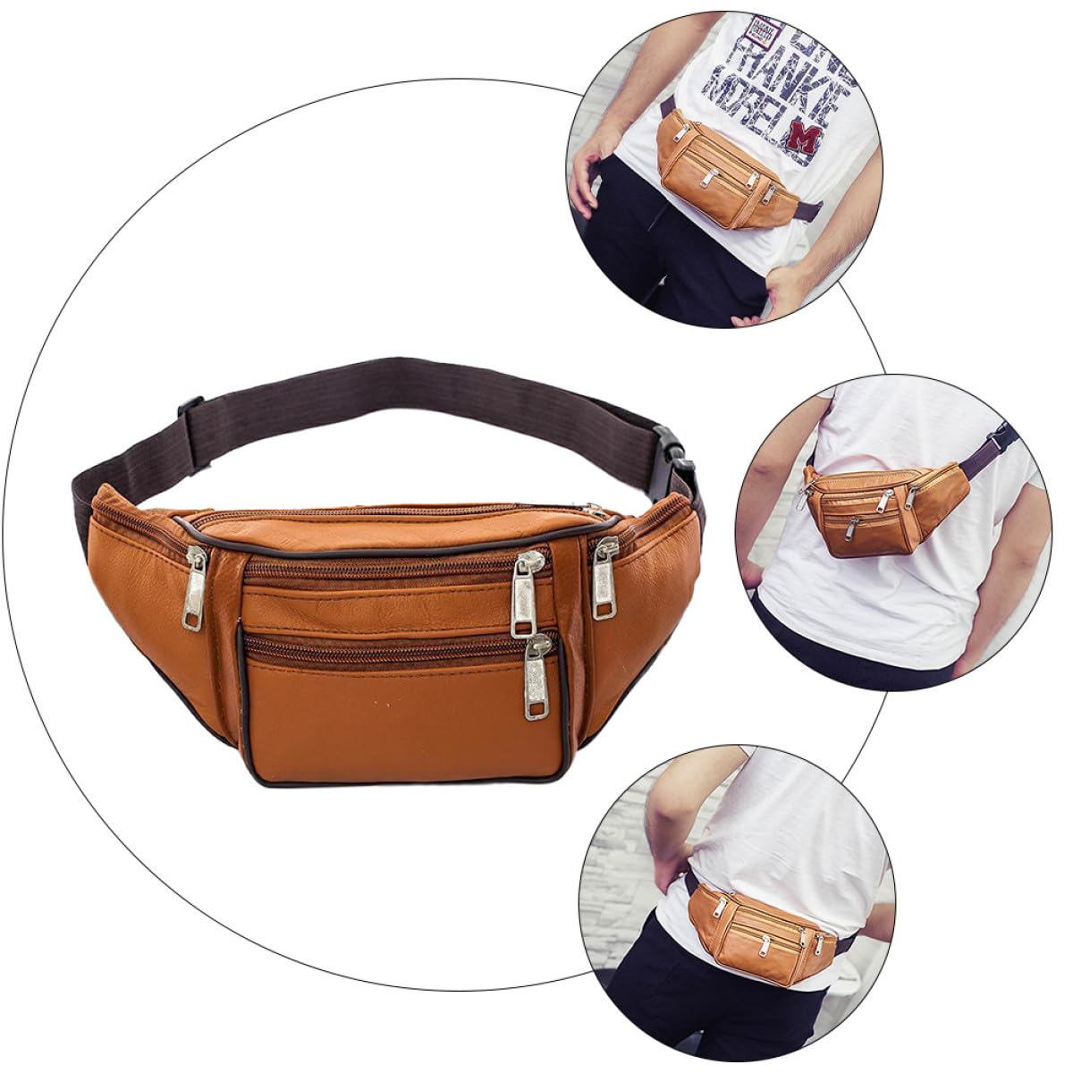 Mipcase Riñonera para Hombre de PU Resistente y Antideslizante Diseño Simple y Elegante Bolsa Multifuncional para Cintura para Viajes y Uso Diario