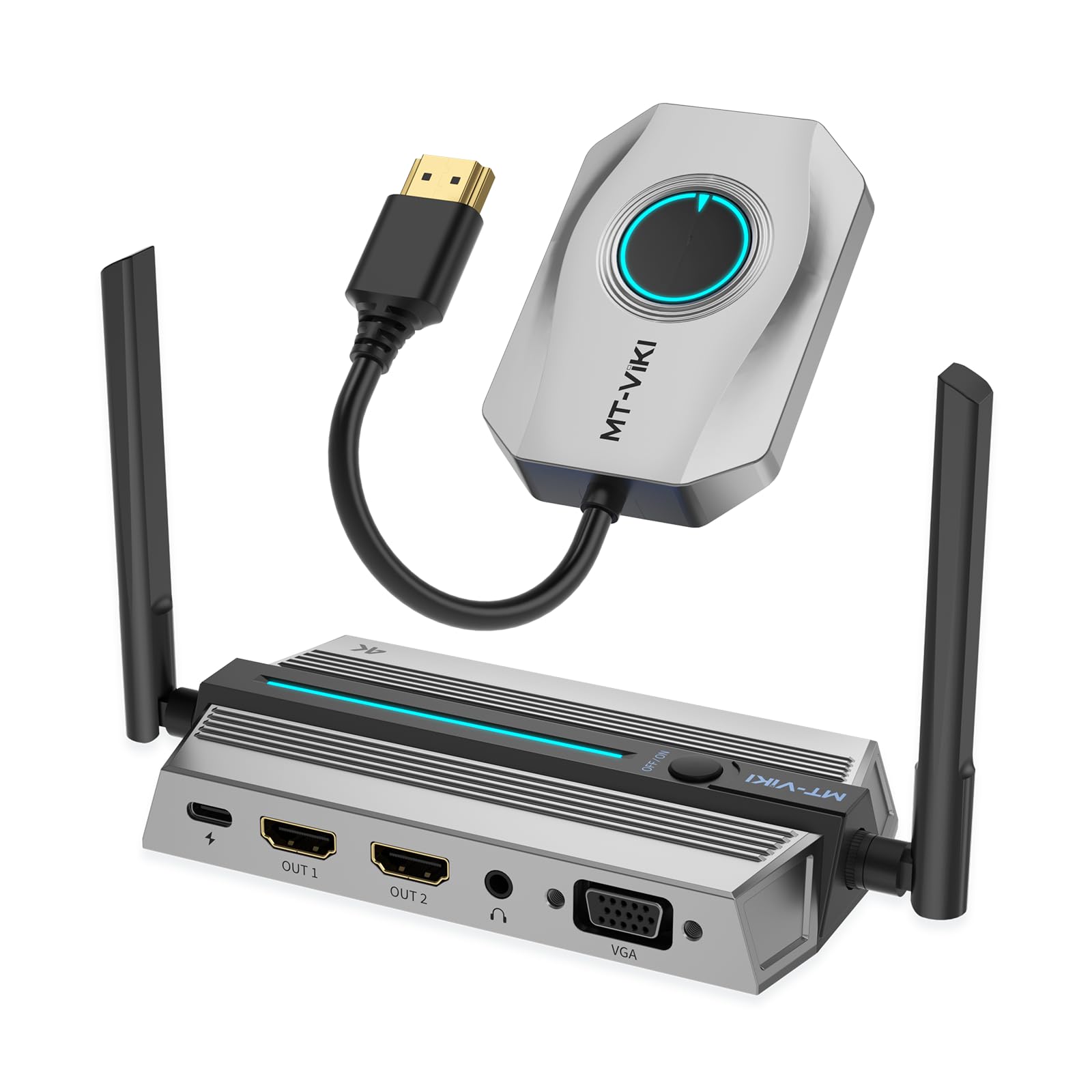 MT-VIKI Bezprzewodowy nadajnik 4K30 Hz HDMI 5G HDMI bezprzewodowy nadajnik i odbiornik 50 m do telefonu komórkowego, laptopa na monitor, projektor z 2 x wyjście HDMI i 1 x wyjście VGA HDMI 1.4/1.3