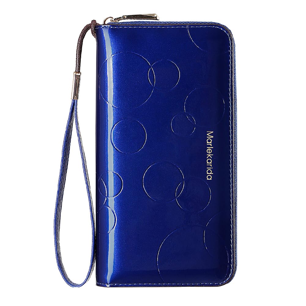 Fashion RFID Leather Wallet - Women's Hand-Held Bag, Credit Card Clip, Long Zipper Wallet With Multi Card Slots (Blue)