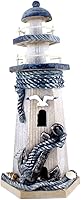 Handmade Wooden Anchor Lighthouse 10.6" Nautical Decor - Vintage Mediterranean Coastal Hanging Ornament for Home