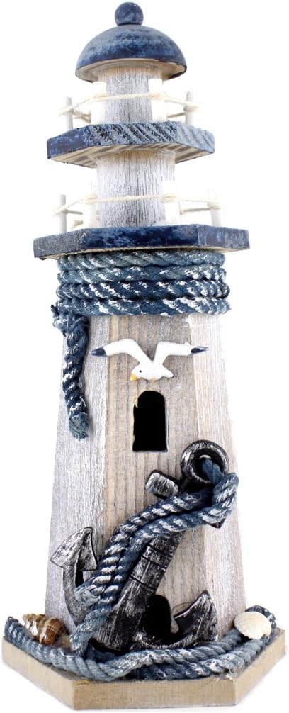 Anchor Wooden Lighthouse 10.6" High Nautical Themed Rooms Lighthouse