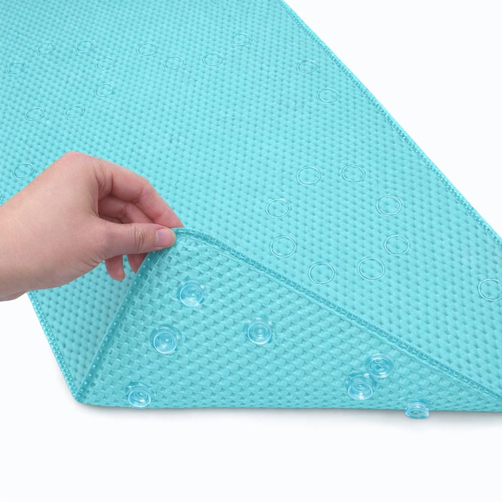 Deluxe Bathtub Mat Non Slip, Soft Foam Bath Mats for Bathroom Tub, Bathtub Mat with Drain Holes, Suction Cups- 36” X 17” - Aqua Blue