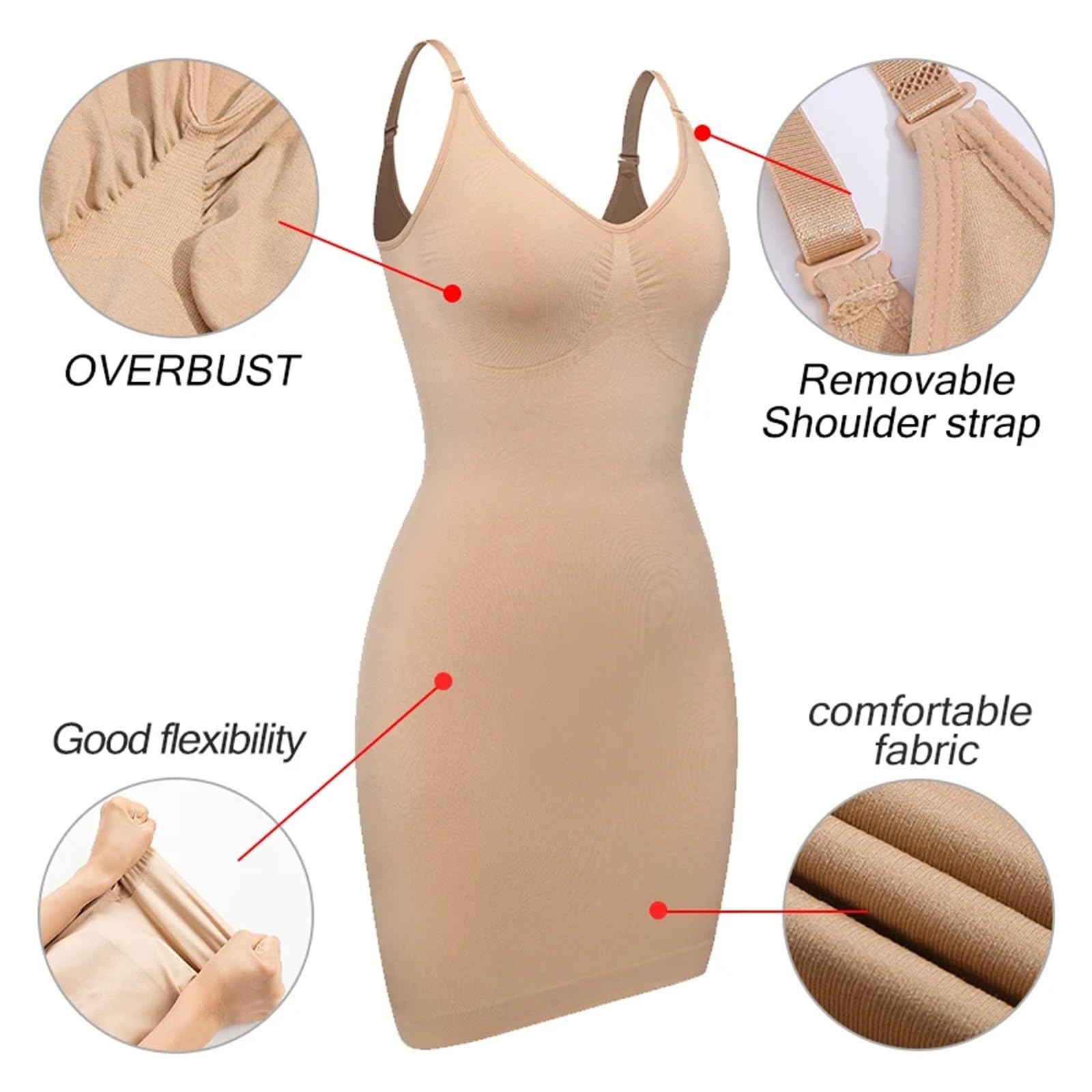 Vestido Moldeador Faja Moldeadora de Cuerpo Completo for Mujer, con Cuello en V, Moldeadora de Cintura, corsé con Control de Abdomen for Debajo de los Vestidos.(Khaki,M)