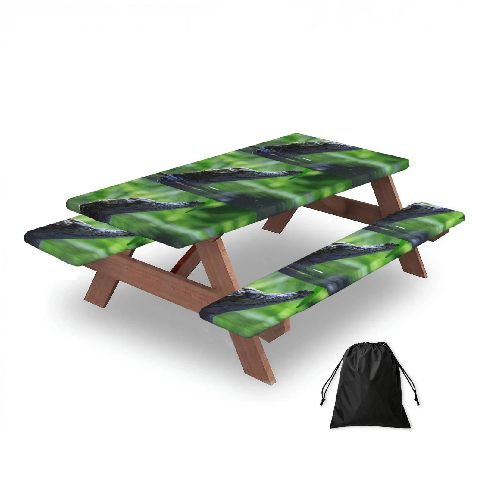 Dopklna As Picture Crocodile, Picnic Table Cover With Bench Covers -Waterproof Elastic Fitted Tablecloth For Garden Camping Patio 76X152cm
