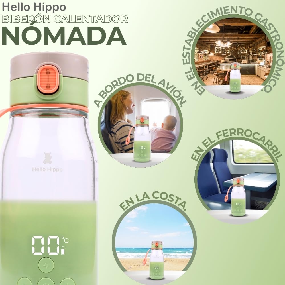 Calentador de Biberón Nomada 300 ml - Inalámbrico, Batería Recargable USB, Coche - Temperatura Ajustable 37-50°C con Mantenimiento Caliente - Graduación 30 ml - Ideal para Leche y Agua en Viaje