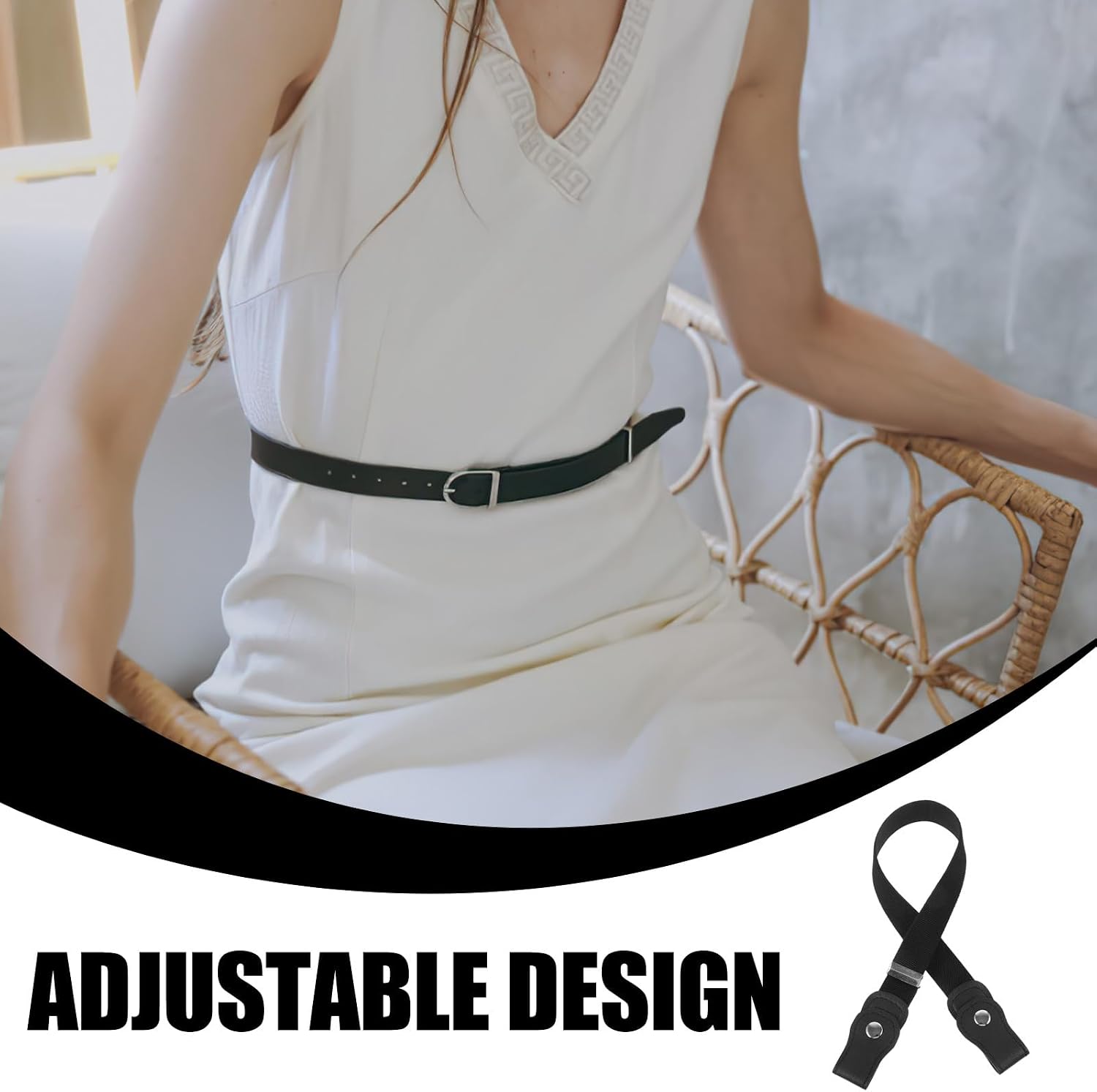Adjustable No Buckle Waist Belt for Boys Unisex Elastic Stretch Waistband Black Casual Denim Pants Belt