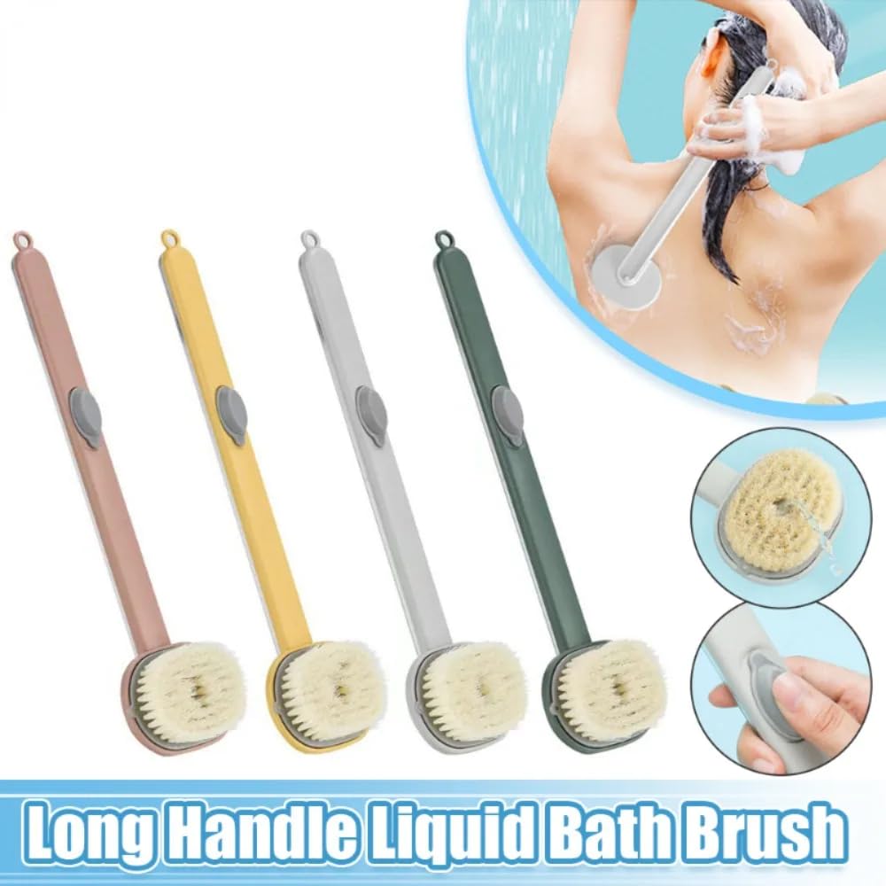 Long Handle Bath Massage Cleaning Brush, Bath Back Brush Long Handle for Shower, Long Handle Bath Brush with Soap Dispens, Back Scrubber Body Exfoliator (Gray)