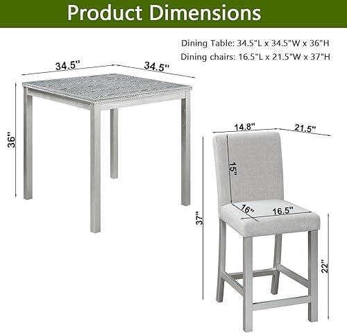 Miniatura 3 de KEIKI Juego de mesa de comedor de altura de mostrador de 5 piezas con mesa cuadrada y 4 sillas tapizadas, para 4 personas, juego de mesa moderna de