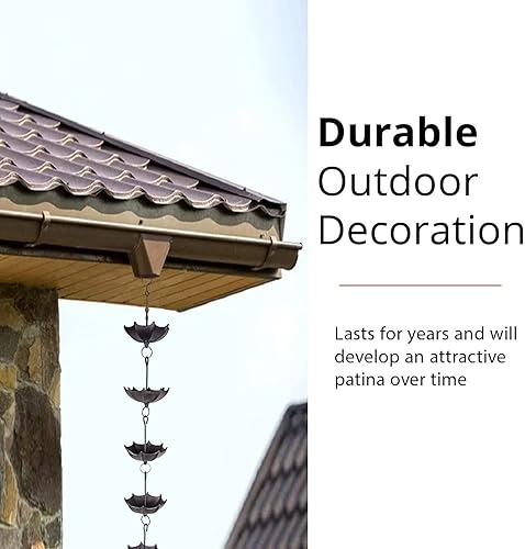Miniatura 6 de NACH Cadena de Lluvia Decorativa con Paraguas, Cadenas de Lluvia de Hierro Fundido Resistente para Canalón, Bajante, Drenaje Exterior, 96" (8 pies),
