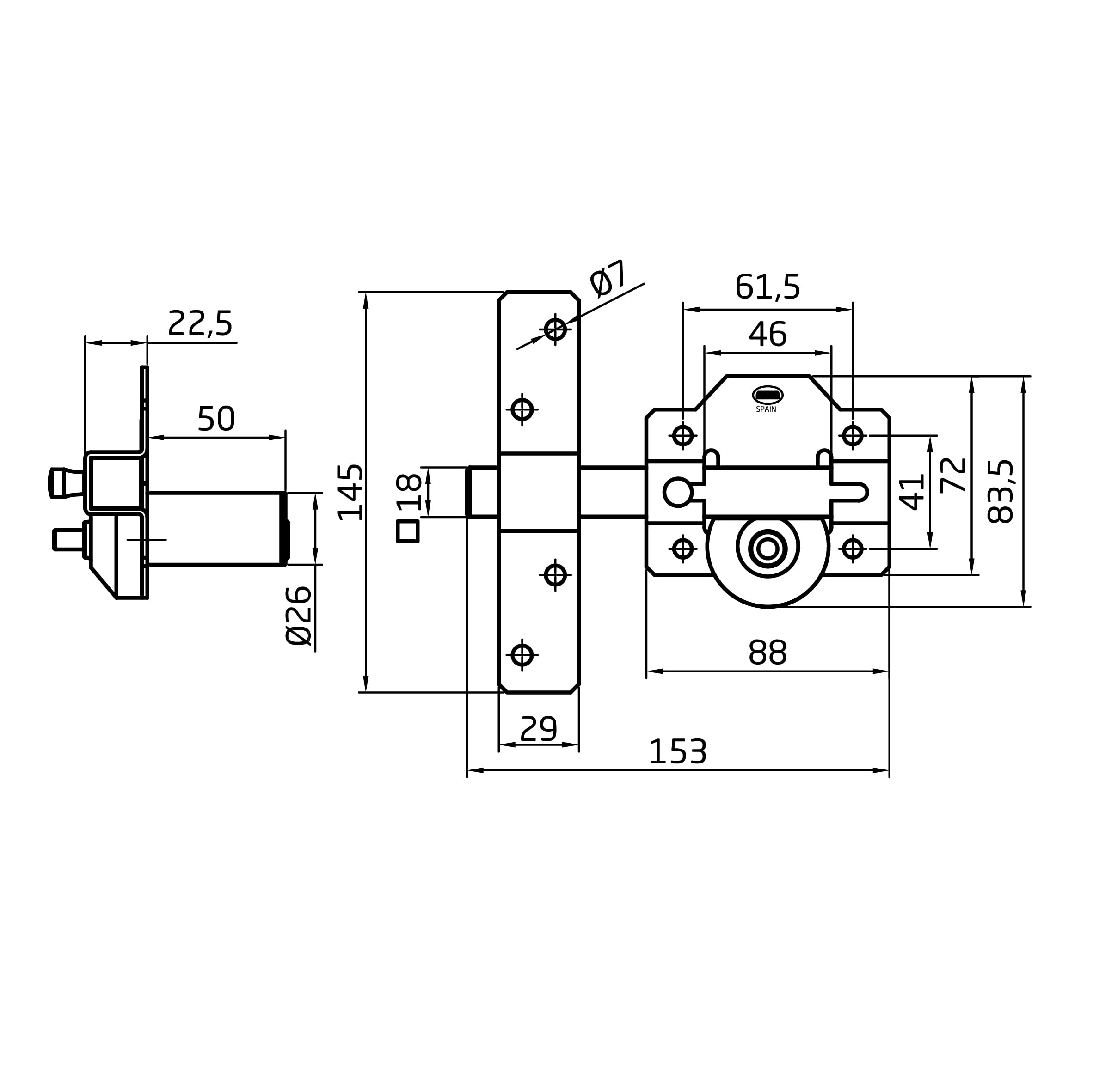Amig - Cerrojo de Sobreponer de Alta Seguridad para Puertas - Longitud del cilindro: 50 mm de Largo - Medida de Placa: 90 x 154 mm - Sistema Antibumping - Acero - Negro - Incluye Tornillería