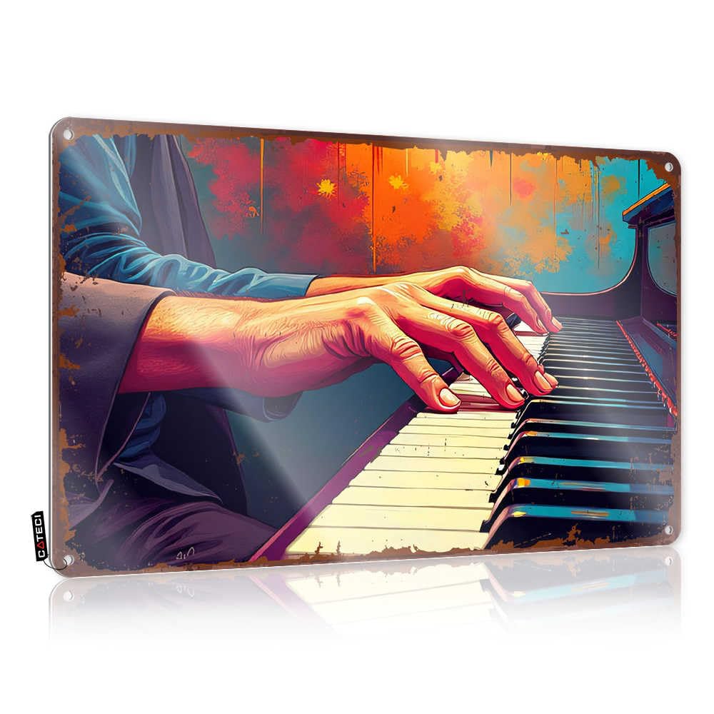 Fzfn Colour Vintage Wall Art Home Gifts Vintage Style | Colorful Hands On Piano Keys: A Vibrant Musical Moment Scandinavian Designer Home Decor(30X40cm)