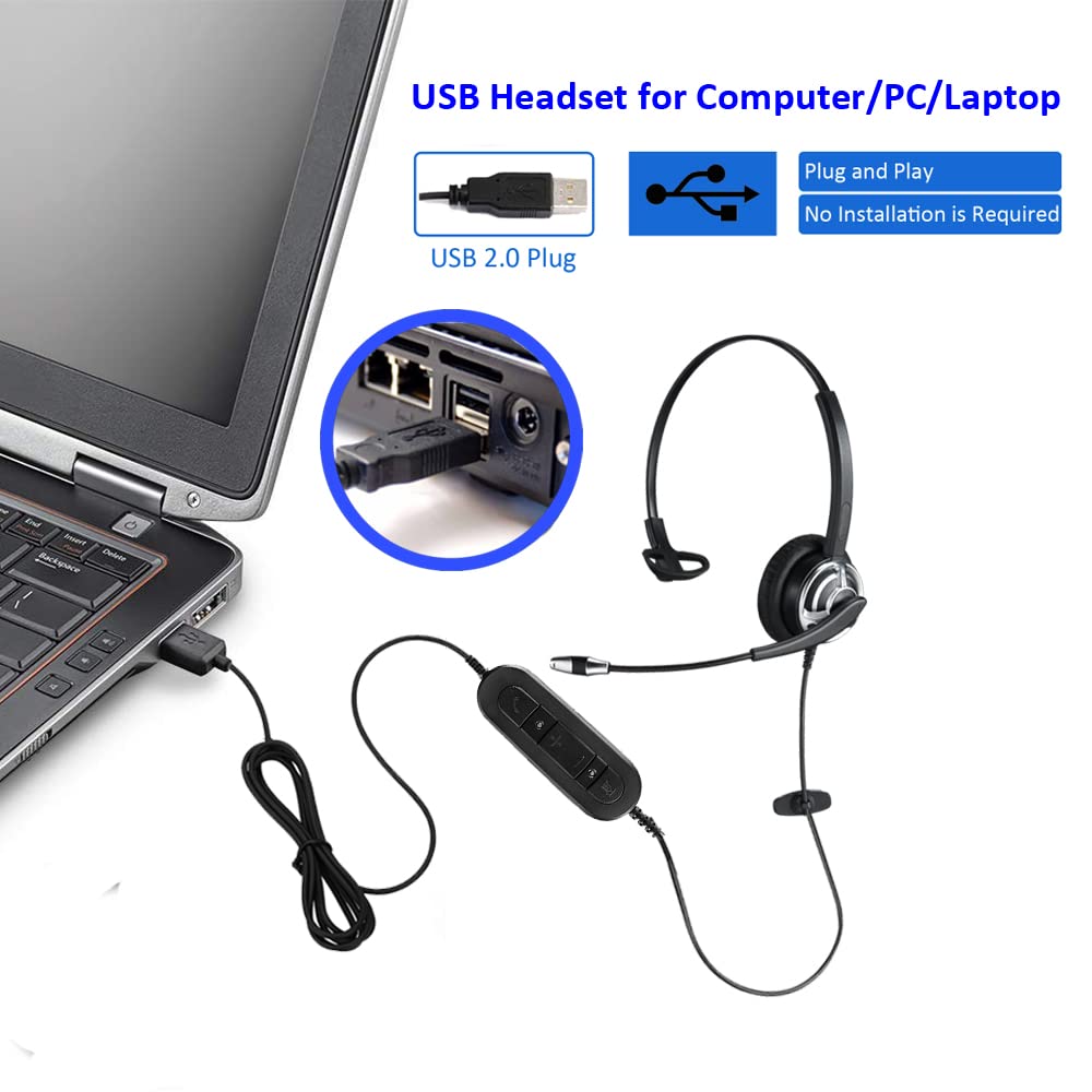 USB Headset with Nuance Dragon Dication Noise Cancelling Microphone for