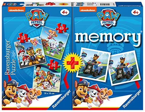 Ravensburger 20823 4 Multipack Memory e Puzzle Paw Patrol, Puzzle e Gioco per Bambini, Età Raccomandata 4+